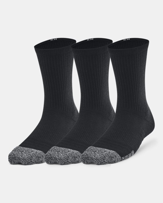 Kids' HeatGear® 3-Pack Crew Socks, Black, pdpMainDesktop image number 0